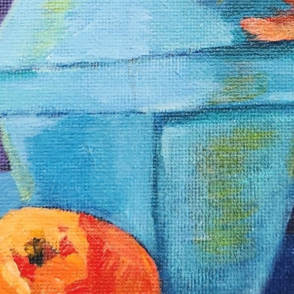 Original 8  x 10 Painting Collectible Artist Signed CASSANDRA~ Floral w/Fruit #2 - Picture 2 of 3